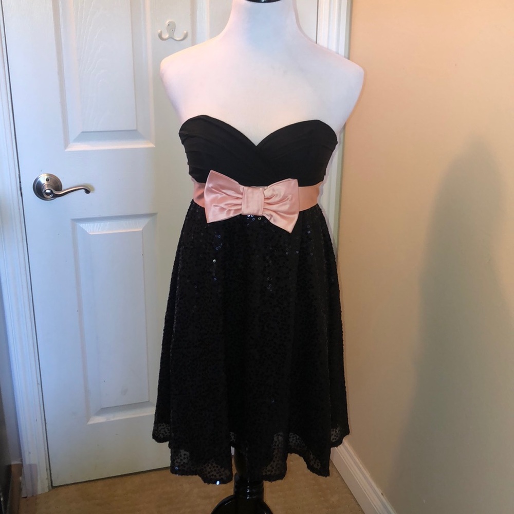 Betsy Johnson Sequin Dress w/ Pink Bow Trim